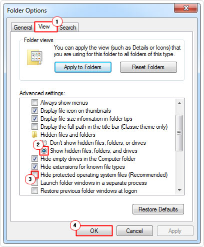 folder options -> show hidden and protected files