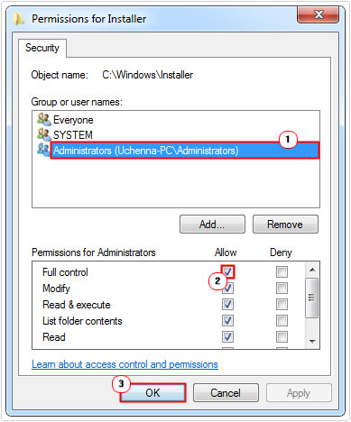 username -> full control