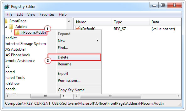 regedit -> delete FPEcom.AddIn key