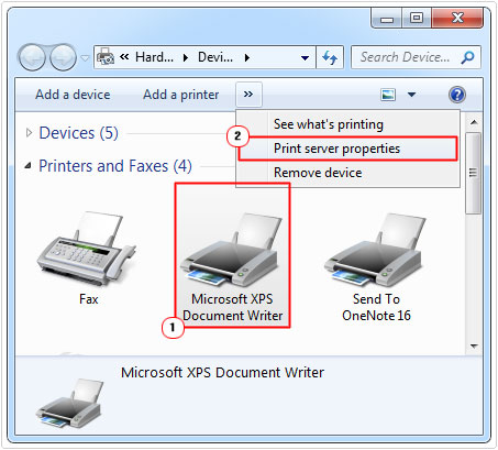 printers -> Print Server Properties