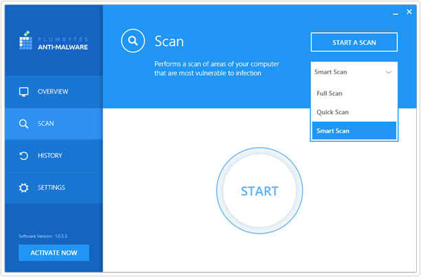 Plumbytes Anti-Malware Review the scan options 