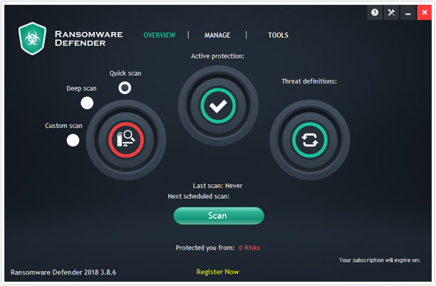ransomware defender -> scan
