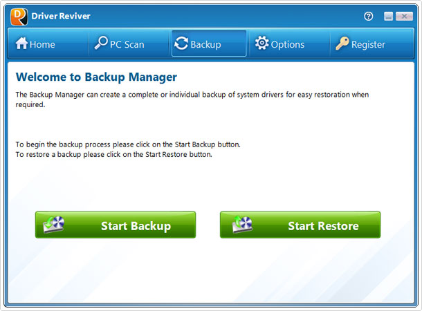 driver reviver back up and restore options