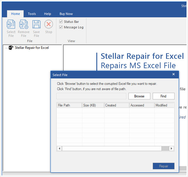 Stellar Phoenix Excel Repair -> notification