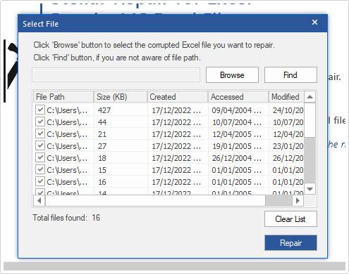 Stellar Phoenix Excel Repair -> search