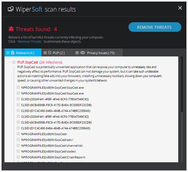 removing threats in wipersoft