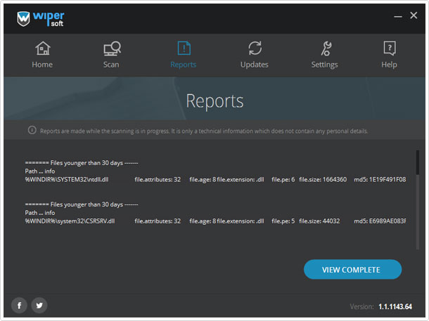 report tab in wipersoft