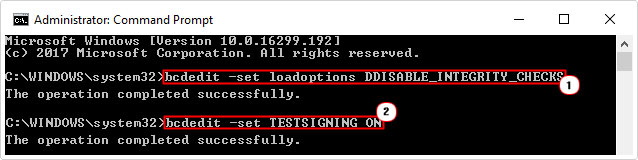 command prompt -> disable verification process