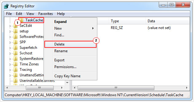 delete TaskCache in registry