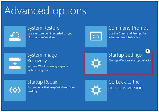 select startup settings from advanced options