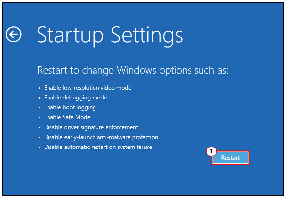 select restart in startup settings to fix error 0x800700b7