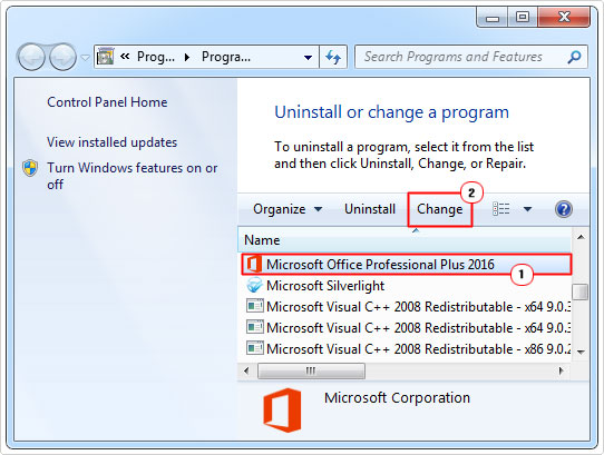 select change in microsoft office menu