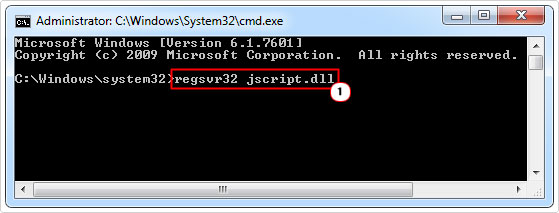 type regsvr32 jscript.dll into command prompt