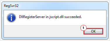 click on ok in DllRegisterServer in jscript.dll succeeded 
