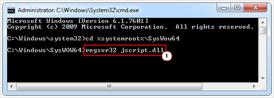 type regsvr32 jscript.dll command in cmd to fix error 2739