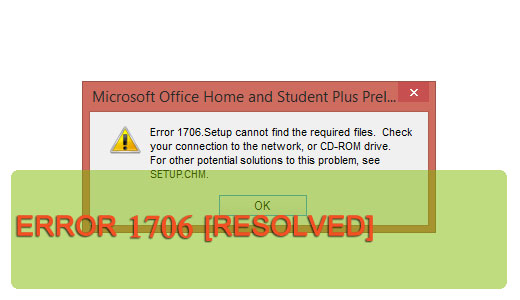 исправить ошибку Microsoft Office в решении 1706