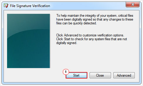 click on start in File Signature Verification