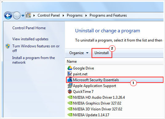 remove security essentials to fix Error 0x80070426