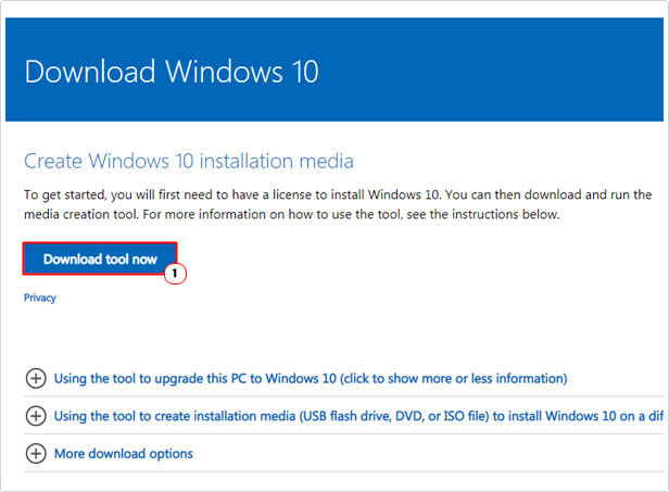 download Media Creation Tool from ms website