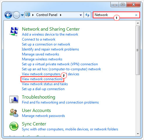 select View network connections in control panel