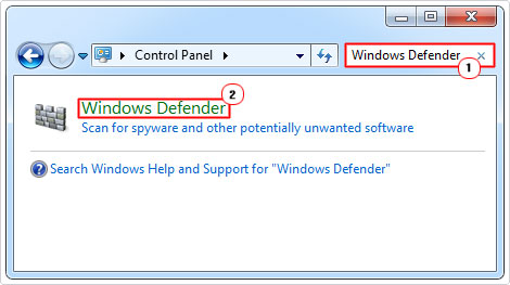 open windows defender in control panel