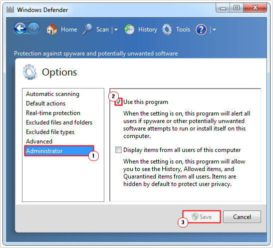 choose use this program in windows defender
