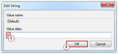 set default string to 0 in regedit