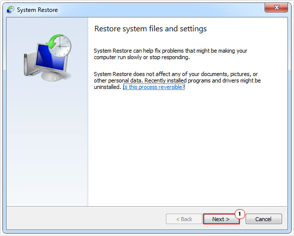 click on next on restore system screen