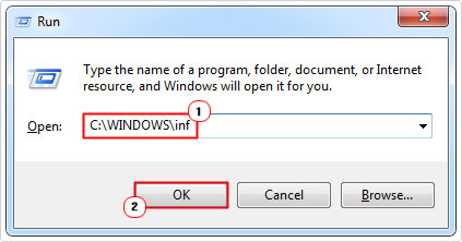 open inf folder using run command