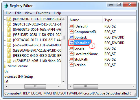 open IsInstalled in regedit path