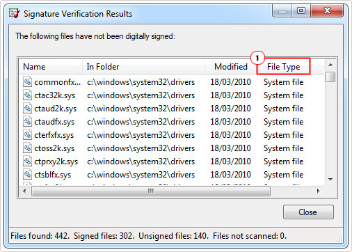 search on file type for System files in verf tool