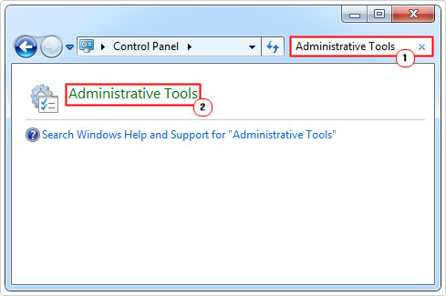 search for Administrative Tools in control panel