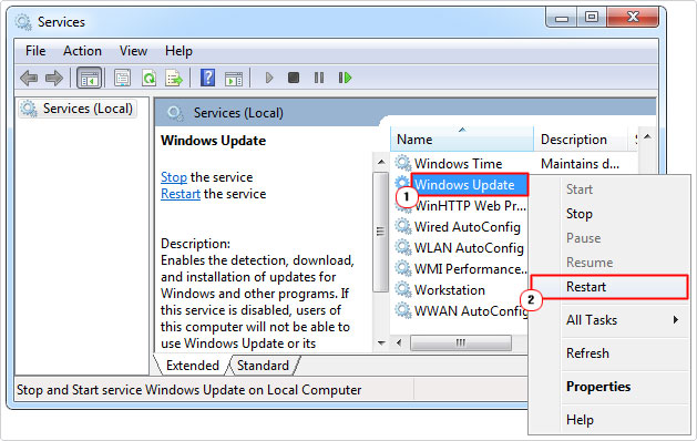 restart windows update services