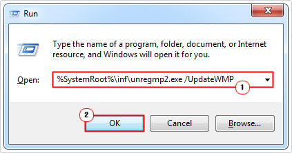 open UpdateWMP command using run box