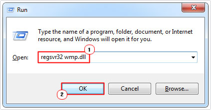 run regsvr32 wmp.dll command using run box