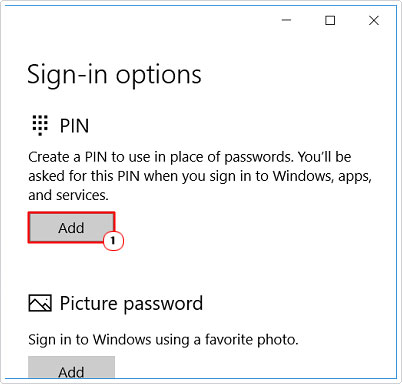 create a new pin in Sign-in Options
