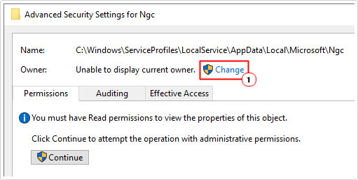 click on change button in advanced security options