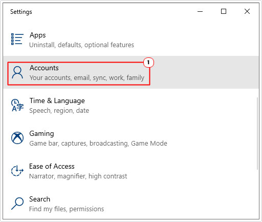 access accounts from windows settings