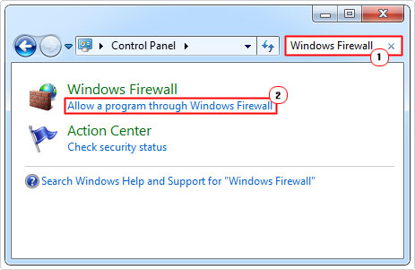 click on Allow a program through Windows Firewall in control panel