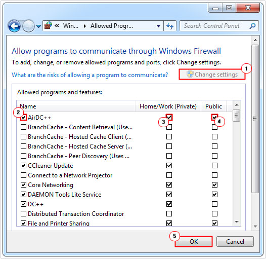 enable communication via windows firewall