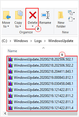 delete contents of C:\Windows\Logs\WindowsUpdate folder