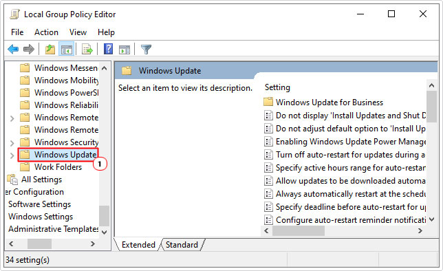 navigate to Windows Update directory in group policy