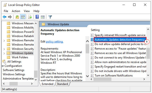 click on Automatic Updates detection frequency in group policy 