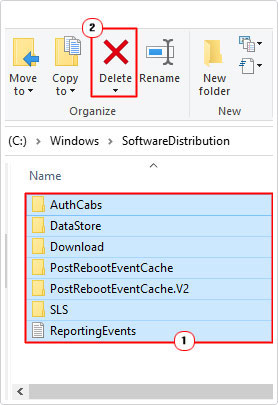 delete contents of SoftwareDistribution folder