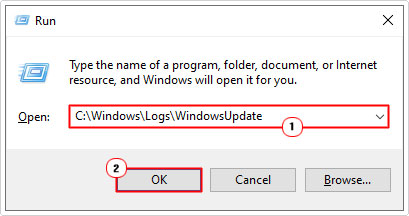 open C:\Windows\Logs\WindowsUpdate folder using run box