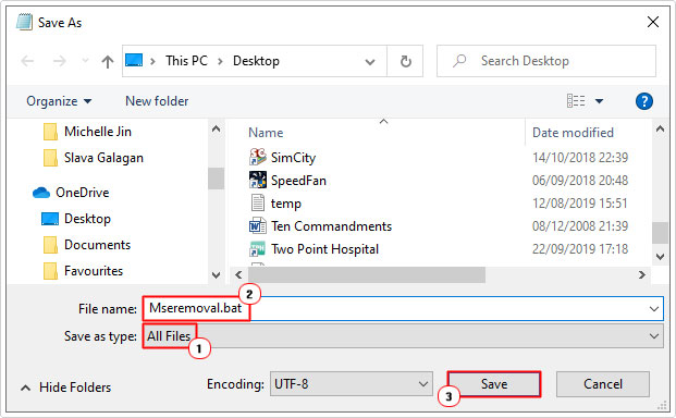 save file as Mseremoval.bat in notepad
