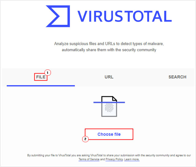 open file to check if its a virus using virustotal