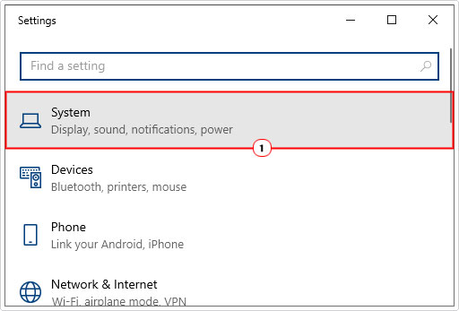 click on System in windows settings
