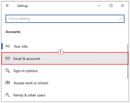 click on email and accounts in account settings