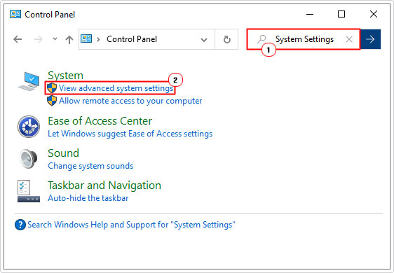 click on View advanced system settings in control panel